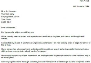 Cover Letter for Cv Mechanical Engineer Mechanical Engineer Cover Letter Example Icover org Uk
