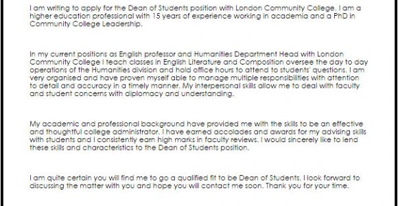 Cover Letter for Dean Of Students Dean Of Students Cover Letter Sample Cover Letter
