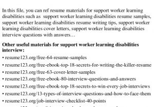 Cover Letter for Disability Support Worker top 8 Support Worker Learning Disabilities Resume Samples