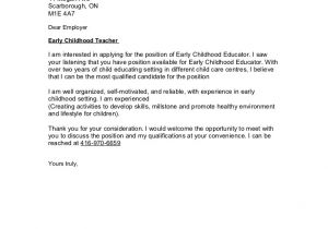 Cover Letter for Early Childhood Educator Early Childhood Education Letter Of Intent Example