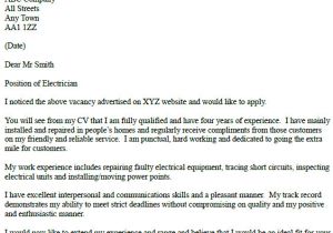 Cover Letter for Electrician Job Application Cover Letter Example for An Electrician Icover org Uk