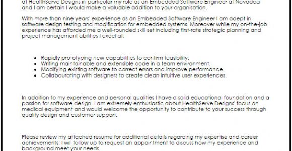 Cover Letter for Embedded software Engineer Embedded software Engineer Cover Letter Sample Cover