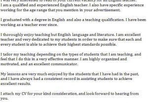 Cover Letter for English Class English Teacher Cover Letter Example Learnist org