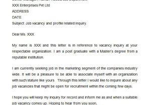Cover Letter for Enquiring Possible Job Vacancies 8 Sample Inquiry Letters to Download Sample Templates
