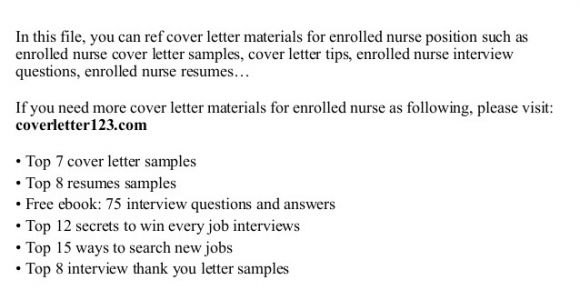 Cover Letter for Enrolled Nurse Enrolled Nurse Cover Letter