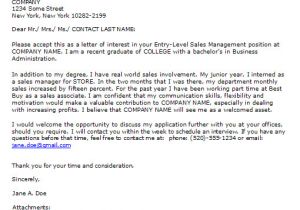 Cover Letter for Entry Level Sales Position Entry Level Cover Letter