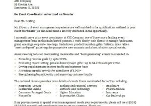 Cover Letter for event Coordinator Position event Coordinator Cover Letter Sample Monster Com