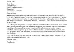 Cover Letter for event Coordinator Position event Manager Cover Letter Resume Badak