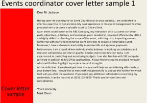 Cover Letter for event Coordinator Position events Coordinator Cover Letter