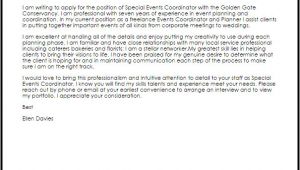 Cover Letter for event Coordinator Position Special events Coordinator Cover Letter Sample Cover