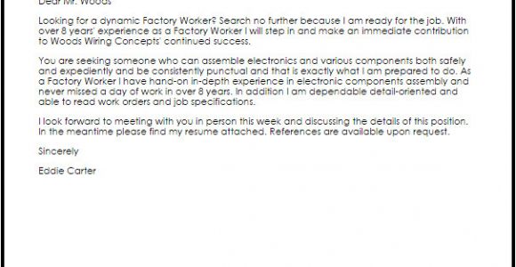 Cover Letter for Factory Work Factory Worker Cover Letter Sample Cover Letter