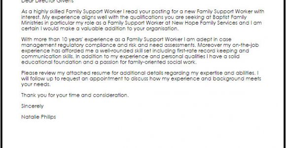 Cover Letter for Family Service Worker Family Support Worker Cover Letter Sample Cover Letter