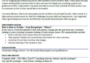 Cover Letter for Gym Receptionist Job Gym Receptionist Cv Example Icover org Uk