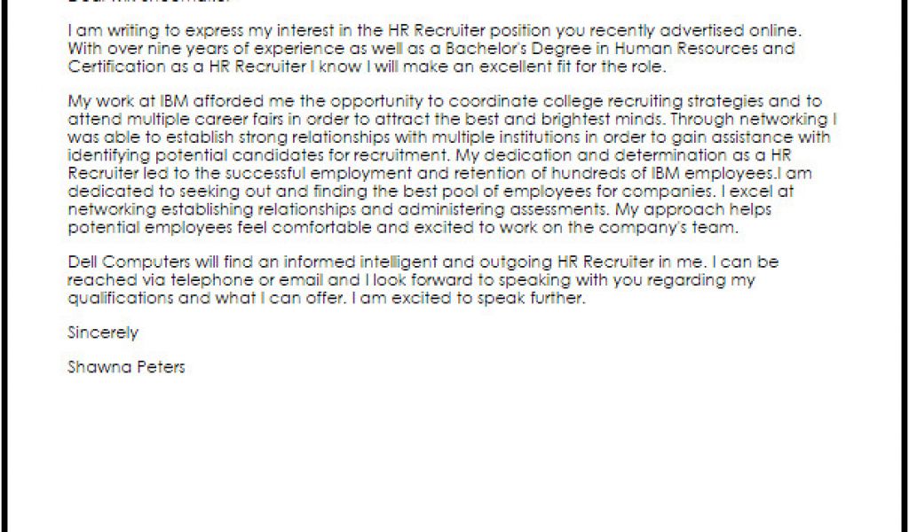 cover letter to headhunter