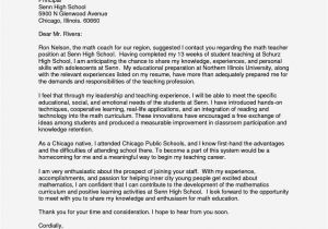 Cover Letter for High School Teaching Position Cover Letter Sample for Mathematics Teacher Resume