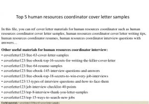 Cover Letter for Human Resource Coordinator top 5 Human Resources Coordinator Cover Letter Samples