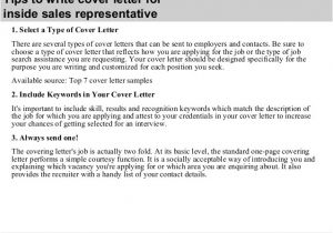 Cover Letter for Inside Sales Position Inside Sales Representative Cover Letter