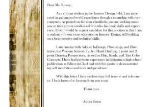 Cover Letter for Interior Design assistant Student Interior Design Portfolio