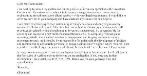 Cover Letter for Inventory Specialist Cover Letter Example Cover Letter Examples Inventory Control