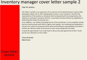 Cover Letter for Inventory Specialist Inventory Manager Cover Letter