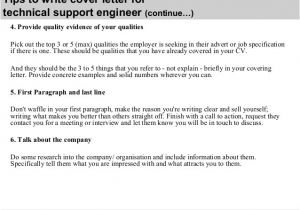 Cover Letter for It Technical Support Technical Support Engineer Cover Letter