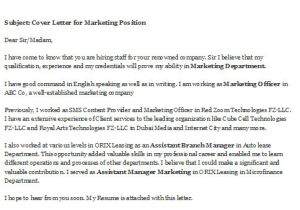 Cover Letter for Job Application Sales and Marketing Cover Letter for Sales and Marketing Executive order