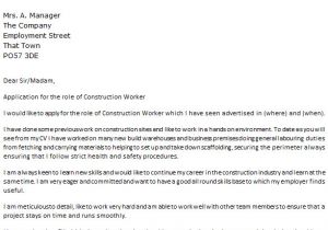 Cover Letter for Laborer Position Construction Worker Cover Letter Example Icover org Uk