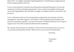 Cover Letter for Law Firm Receptionist Best Legal Receptionist Cover Letter Examples Livecareer