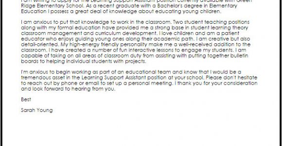 Cover Letter for Learning Support assistant Learning Support assistant Cover Letter Sample Cover