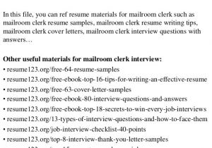 Cover Letter for Mailroom Clerk top 8 Mailroom Clerk Resume Samples