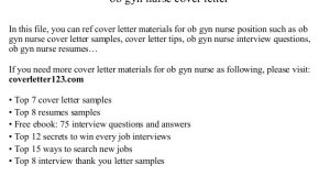 Cover Letter for Ob Gyn Position Ob Gyn Nurse Cover Letter