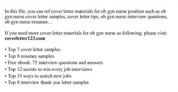 Cover Letter for Ob Gyn Position Ob Gyn Nurse Cover Letter