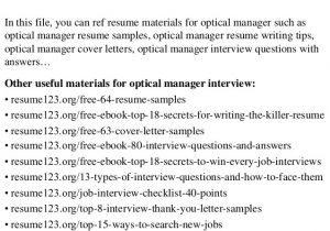 Cover Letter for Optical assistant top 8 Optical Manager Resume Samples