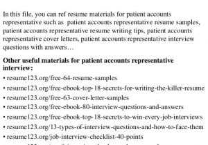 Cover Letter for Patient Access Representative Patient Service Representative Resume Template Resume