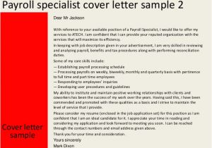 Cover Letter for Payroll Administrator Payroll Specialist Cover Letter