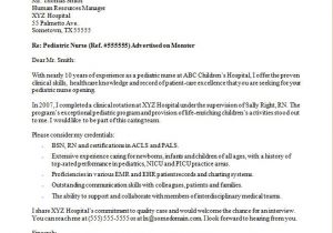 Cover Letter for Pediatric Nurse Position Nursing Cover Letter Sample Monster Com