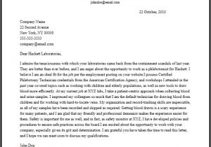 Cover Letter for Phlebotomy Job Professional Phlebotomist Cover Letter Sample Writing