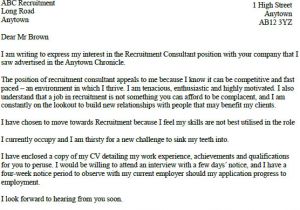 Cover Letter for Placement Agency Trainee Sales Consultant Cover Letter