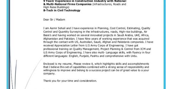 Cover Letter for Planning Engineer Aamir Cv Planning Engineer