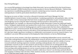 Cover Letter for Postdoctoral Fellowship Post Doc Cover Letter sociology