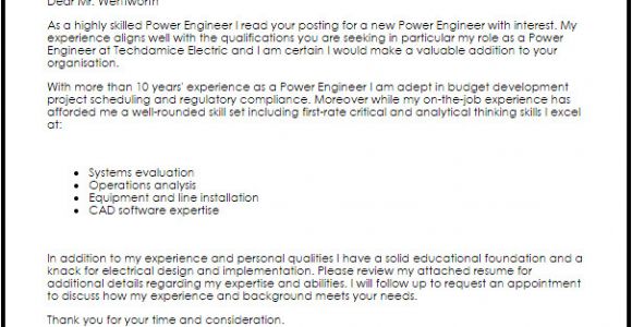 Cover Letter for Power Engineer Power Engineer Cover Letter Sample Cover Letter