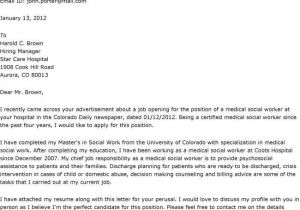 Cover Letter for Process Worker Medical social Work Cover Letter Medical social Worker