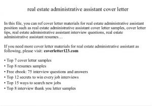 Cover Letter for Real Estate Administrative assistant Real Estate Administrative assistant Cover Letter