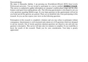 Cover Letter for Research Questionnaire Cover Letter for Survey Questions