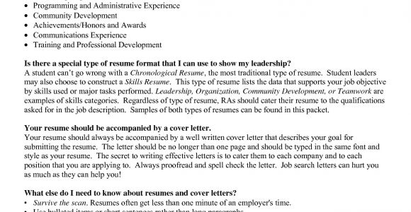 Cover Letter for Resident assistant College Resident assistant Resume Resume Ideas