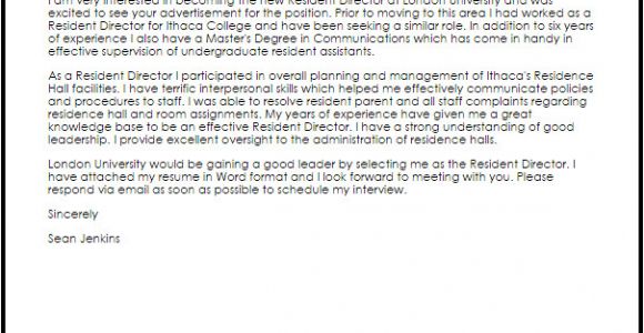 Cover Letter for Resident Director Position Resident Director Cover Letter Sample Cover Letter