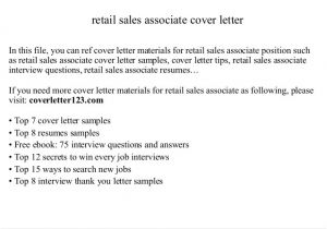 Cover Letter for Retail Sales associate Position Retail Sales associate Cover Letter