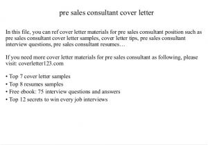 Cover Letter for Sales Consultant with No Experience Pre Sales Consultant Cover Letter