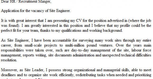Cover Letter for Site Engineer Site Engineer Cover Letter Example Icover org Uk