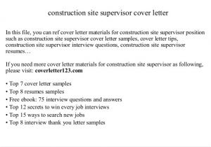 Cover Letter for Site Supervisor Construction Site Supervisor Cover Letter